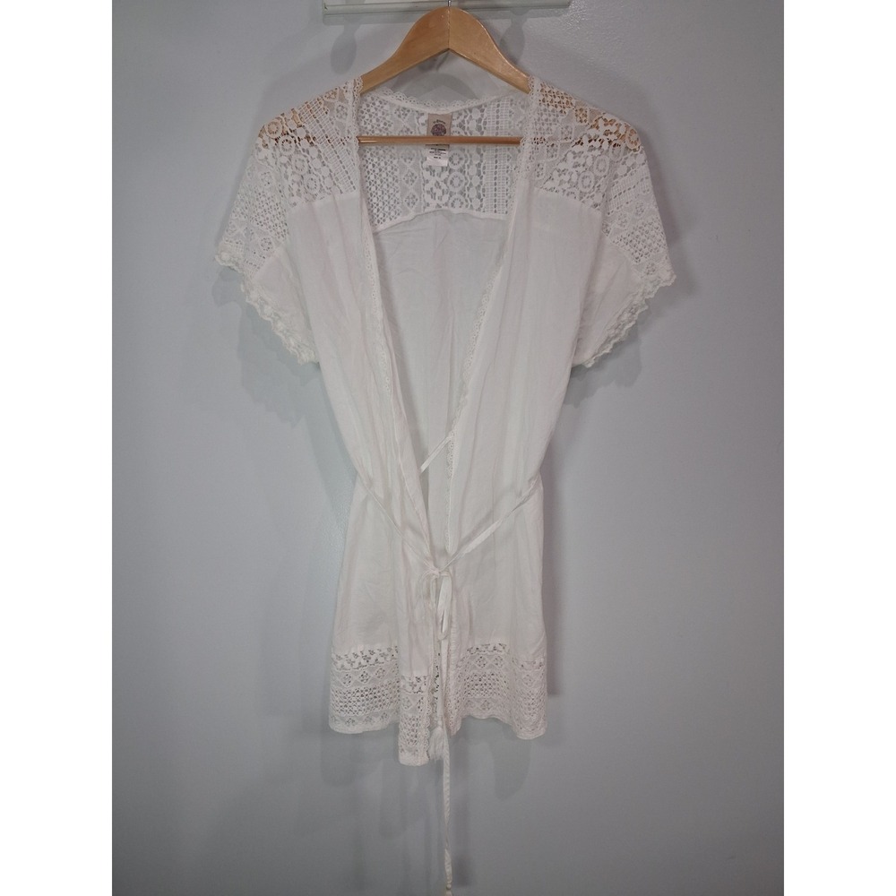 In Bloom by Jonquil White Lace Short Sleeve Tie Front Robe Shabby Chic XL